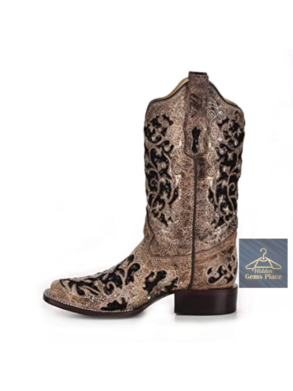 Corral Leather Square Toe White Embroidered Mid-Calf Boots